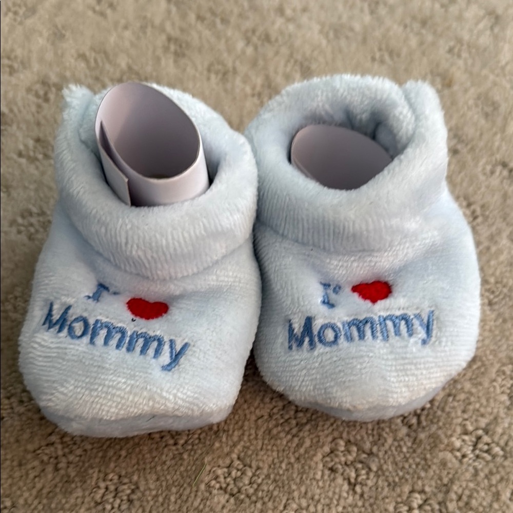 Blue Baby Booties with Embroidery
